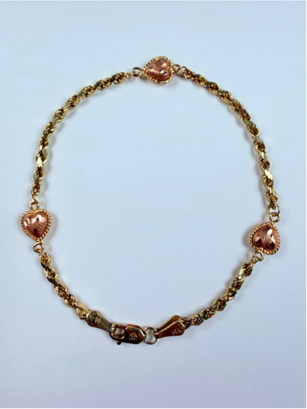 14K Solid Bi Color Gold OroAmerica Hearts Black Hills Style VTG Tennis Bracelet - Picture 1 of 9